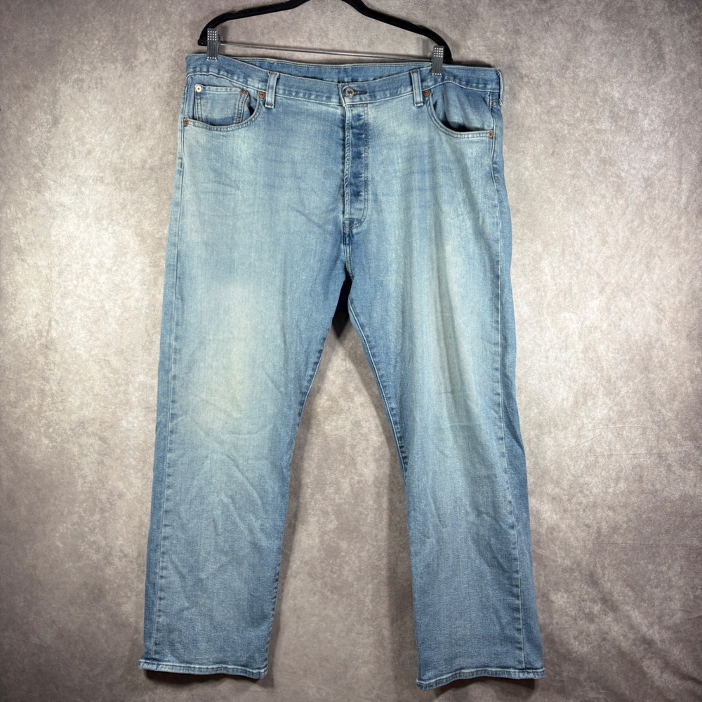 Levis Jeans Mens 42x30 Light Wash 501 Original Fit Straight Leg Button Fly Denim